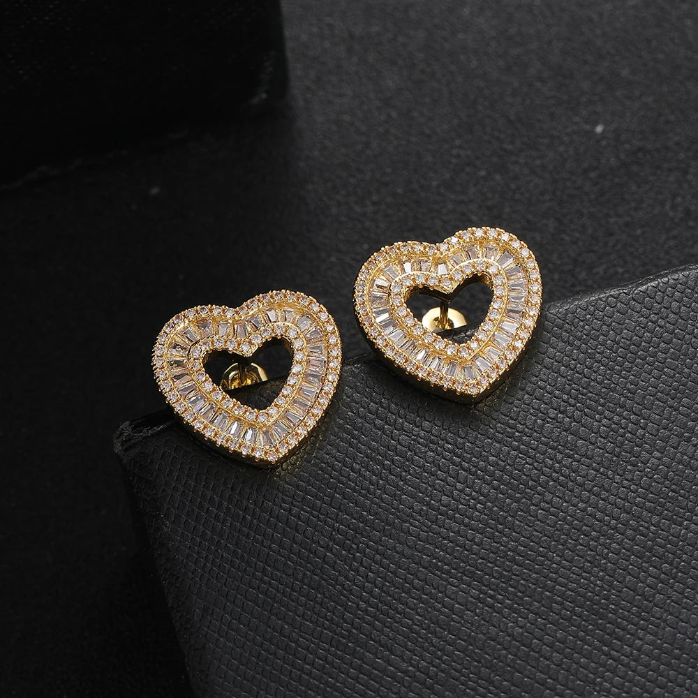 Wholesale Bling Bling Heart Earrings Brass CZ Earrings Fashion Jewelry For Women E064