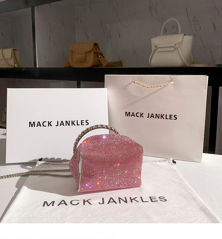 Luxury String Bucket Bag Crystal Shiny Rhinestones Diamond Evening Bag Women's Handbag Wedding Party Clutch Purse Crossbody Bag
