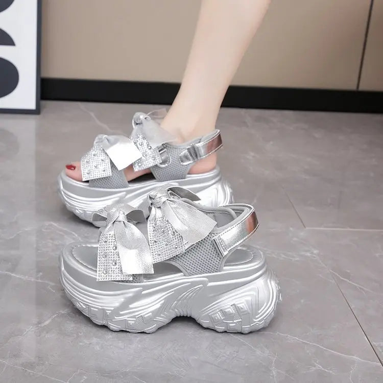 2025 New Summer High Platform Women Sandals Buckle Wedges Bling Shoes Fashion Outside Chunky Sandals Beach Casual Slides Woman