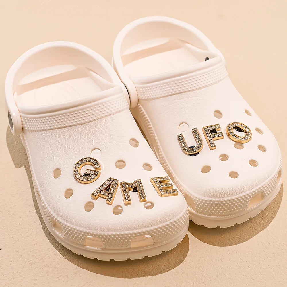 1pcs Letters Luxury Shoe Charms Alphabet Shoe Decorations Pins for Sandals Women Girls Gifts Bling Accessories