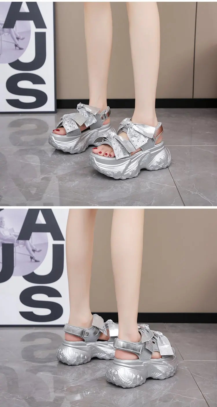 2025 New Summer High Platform Women Sandals Buckle Wedges Bling Shoes Fashion Outside Chunky Sandals Beach Casual Slides Woman