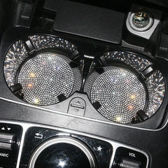 Cute Bling Car Cup Holder Coaster Mat with Rhinestone for Women Girl Universal Anti Slip Automotive Interior Accessories