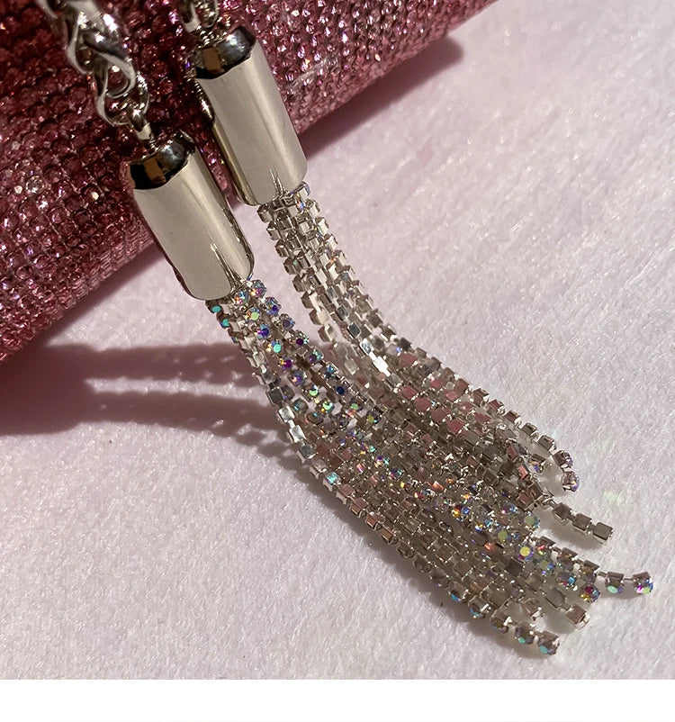 Luxury String Bucket Bag Crystal Shiny Rhinestones Diamond Evening Bag Women's Handbag Wedding Party Clutch Purse Crossbody Bag