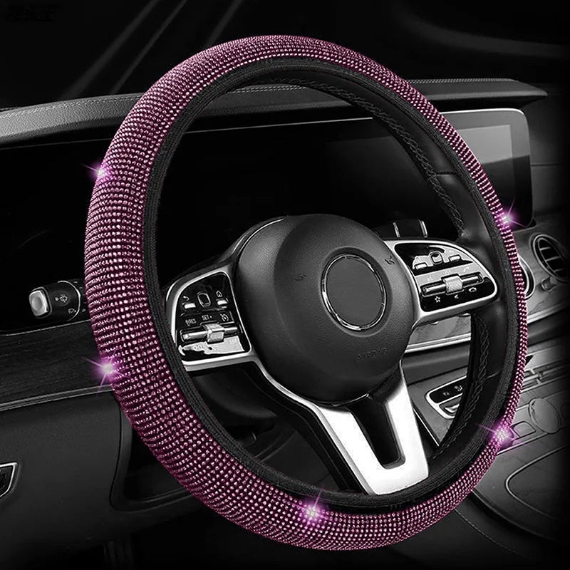 Bling Bling Diamond Rhinestones Crystal Car Steering Wheel Cover PU Leather Auto Accessories Case Car Styling