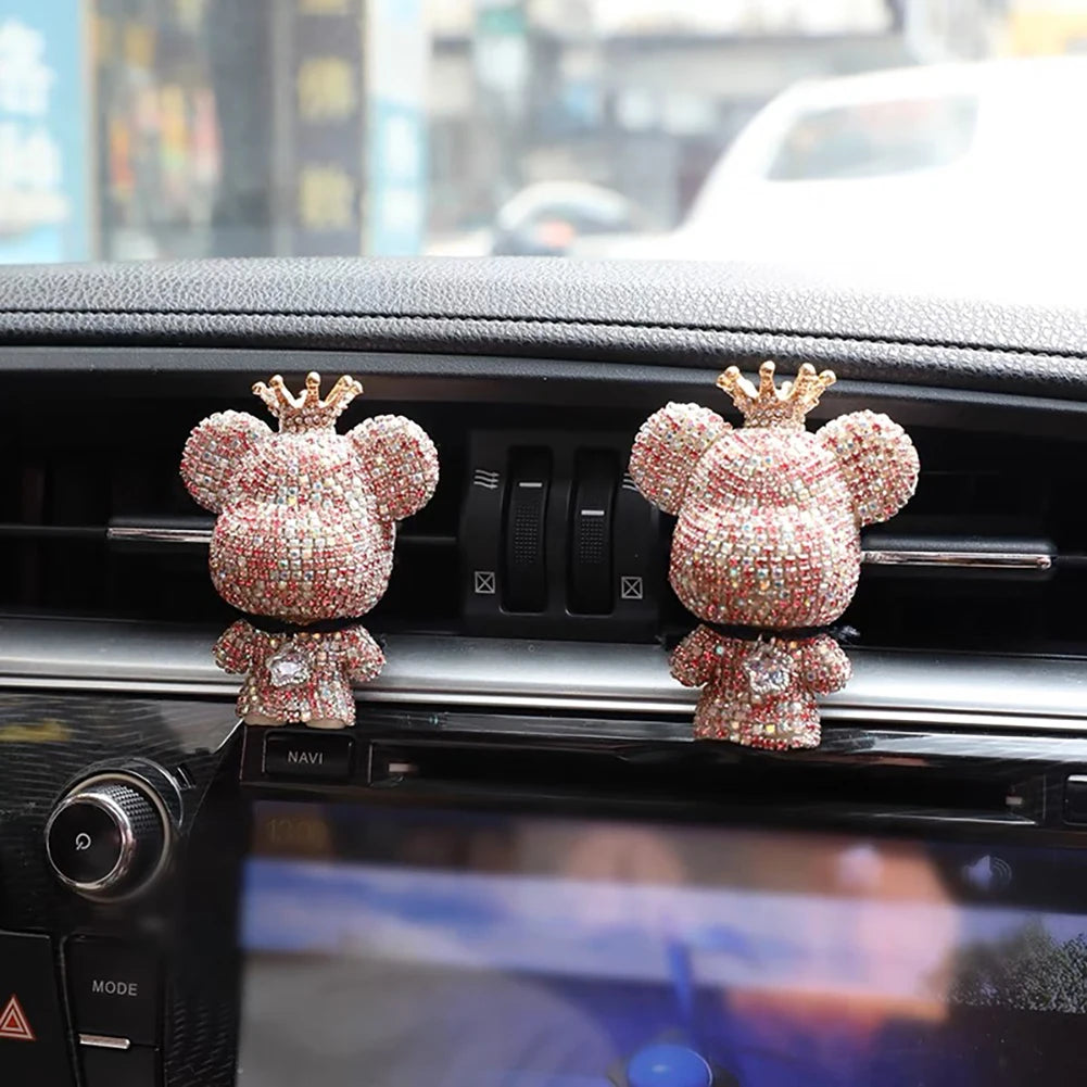 Rhinestone Crystal Bow  Bear Car Pendant Mirror Hanging Ornaments Diamond Bling Car Interior Decoration Women Accessories