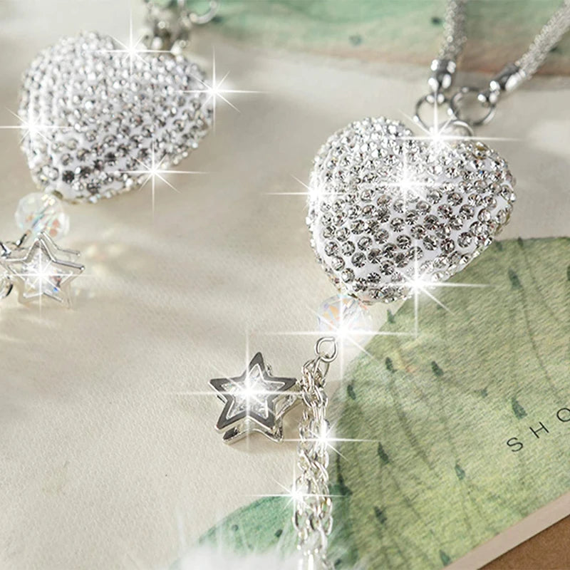 Rhinestone Crystal Plush Pendant Auto Rearview Mirror Ornament Bling Car Mirror Hanging Accessories Car Interior Decoration