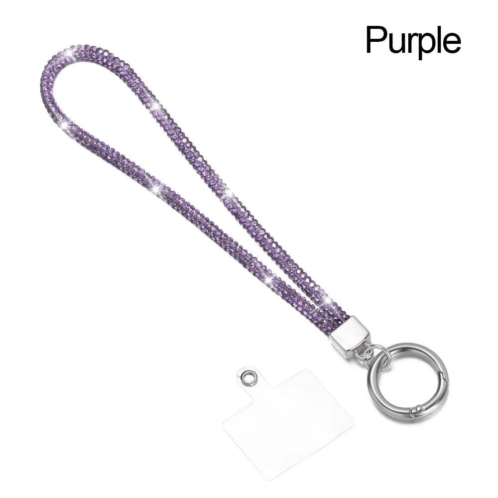 Glitter Keychain Bling Bling Rhinestone Phone Lanyard Wrist Straps Hanging Cord Crystal Anti-lost Rope