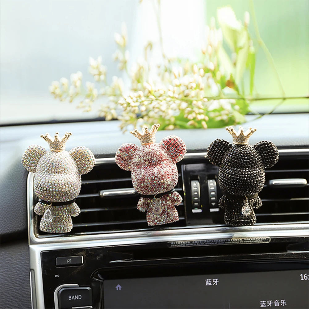 Rhinestone Crystal Bow  Bear Car Pendant Mirror Hanging Ornaments Diamond Bling Car Interior Decoration Women Accessories