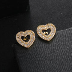 Wholesale Bling Bling Heart Earrings Brass CZ Earrings Fashion Jewelry For Women E064