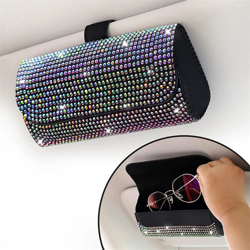 Diamond Car Glasses Case Sunglasses Storage Box Glasses Holder Sun Visor Glasses Case Bling Car Assessoires Interior for Women