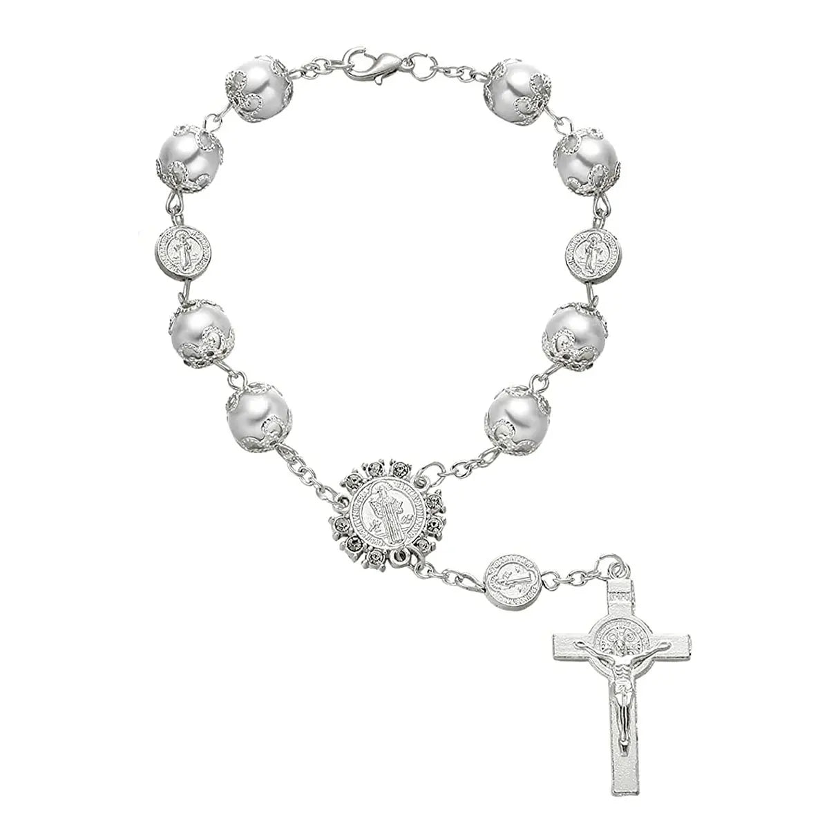 Retro Imitation Pearl Cross Car Decoration Accessories Hanging Bling Car Rear Hanging Auto Interior View Mirror Hanging Ornament