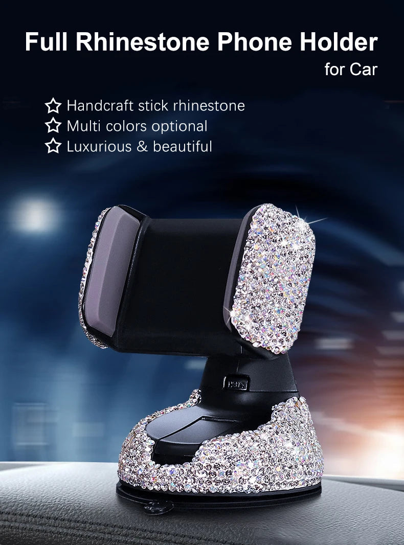 Diamond Bling Car Cell Phone Holder Girl Rhinestone Crystal Mount Universal Fit Mobile Holder Car Interior Accessories for Women