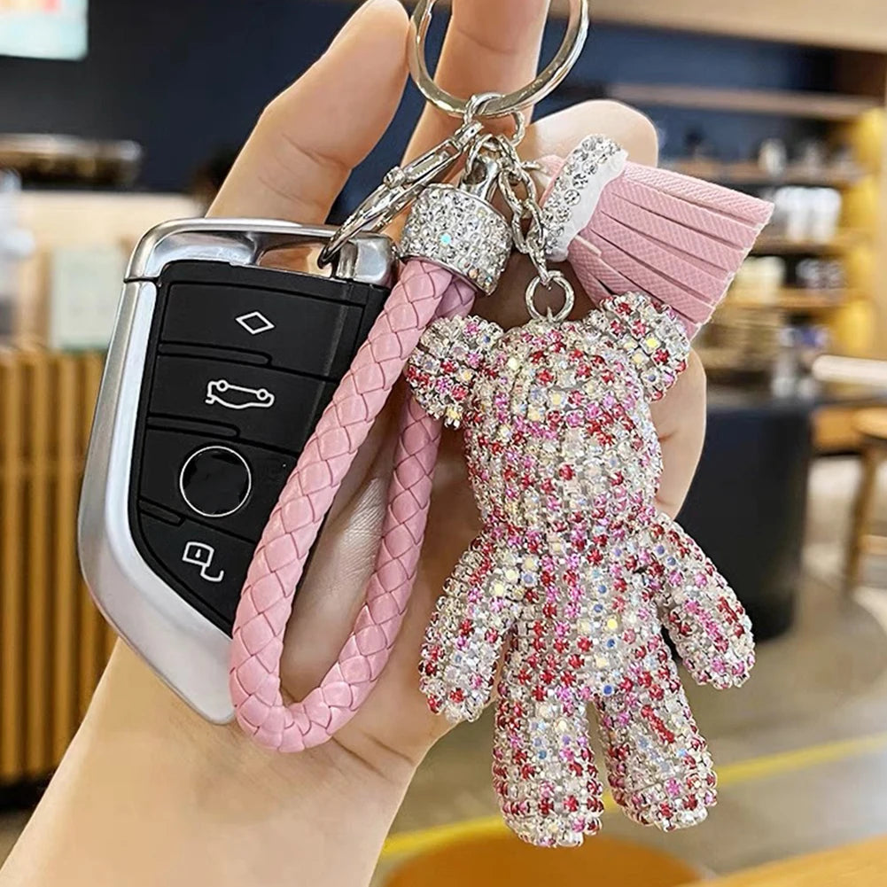 Cartoon Diamond Crystal Bow  Bear Car Pendant Mirror Hanging Ornaments Bling Car Interior Decoration Women Accessories
