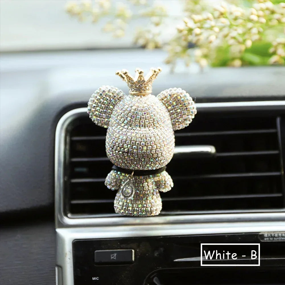 Rhinestone Crystal Bow Bear Car Pendant Mirror Hanging Ornaments Diamond Bling Car Interior Decoration Women Accessories