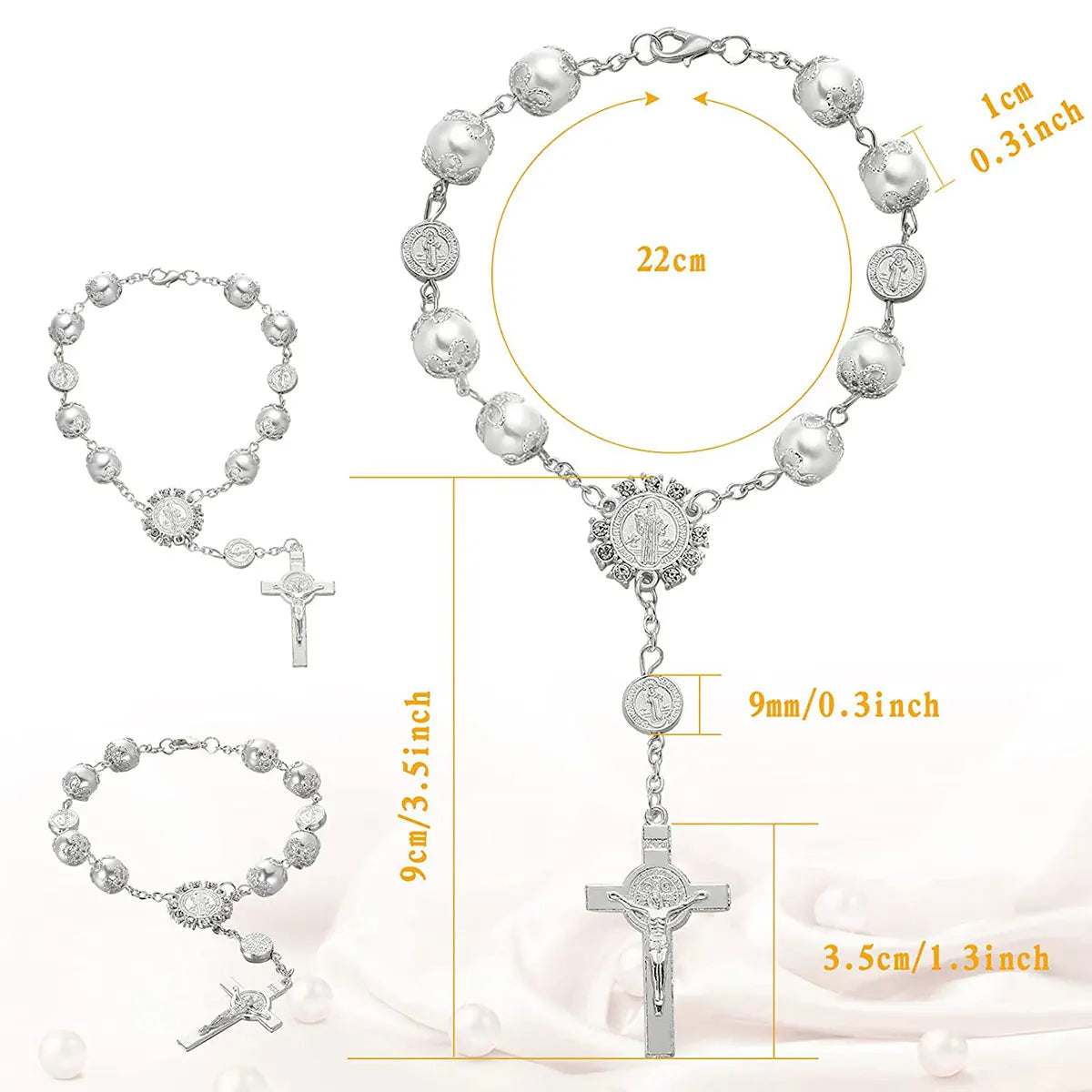 Retro Imitation Pearl Cross Car Decoration Accessories Hanging Bling Car Rear Hanging Auto Interior View Mirror Hanging Ornament