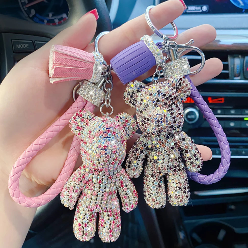 Cartoon Diamond Crystal Bow  Bear Car Pendant Mirror Hanging Ornaments Bling Car Interior Decoration Women Accessories