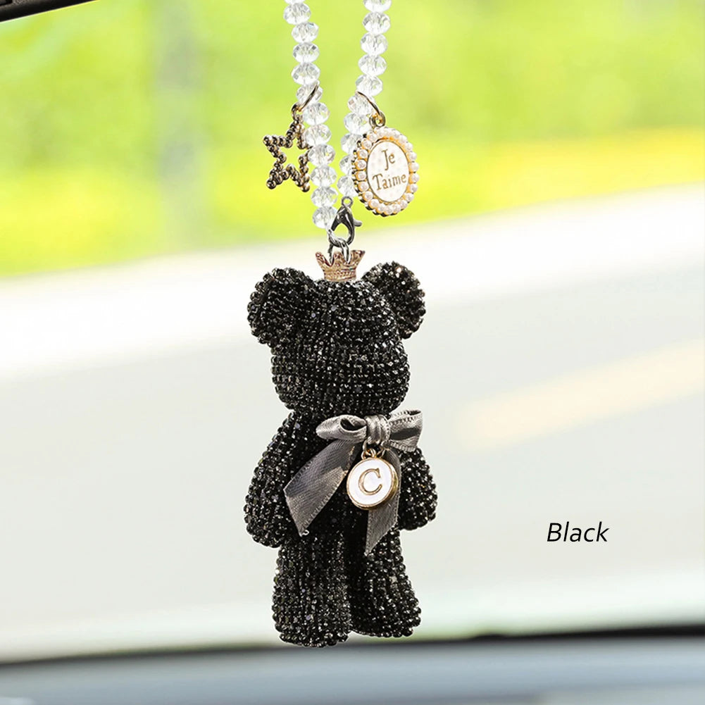 Cartoon Diamond Crystal Bow  Bear Car Pendant Mirror Hanging Ornaments Bling Car Interior Decoration Women Accessories