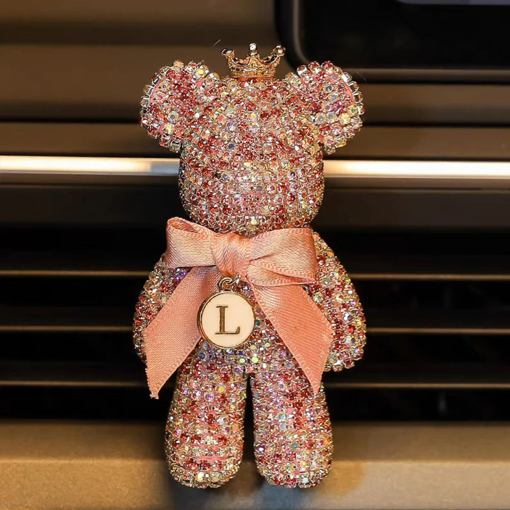 Cartoon Diamond Crystal Bow  Bear Car Pendant Mirror Hanging Ornaments Bling Car Interior Decoration Women Accessories