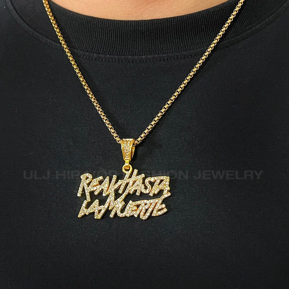 Hip Hop Street Style realhasta lamuerte Letter Bling Pendant Necklace 4mm Bling chain Iced out Bling For Rapper Cool Jewelry
