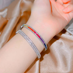 NewSilver Bling Bling Cubic Zirconia Multicolor Bangles for Women Exquisite Charms Bracelet Engagement BanquetJewelry