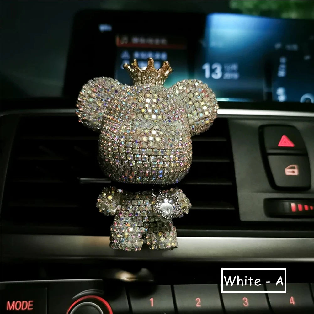 Rhinestone Crystal Bow  Bear Car Pendant Mirror Hanging Ornaments Diamond Bling Car Interior Decoration Women Accessories