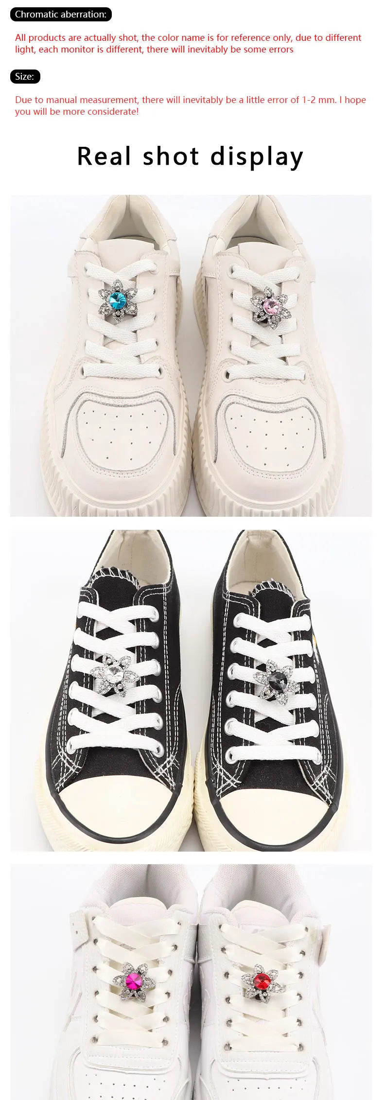 Rhinestones Shoe Charms Shoelaces Charm for Sneakers Shoelace Decorations Flower Fancy Crystal Buckle Bling Accessories for Girl