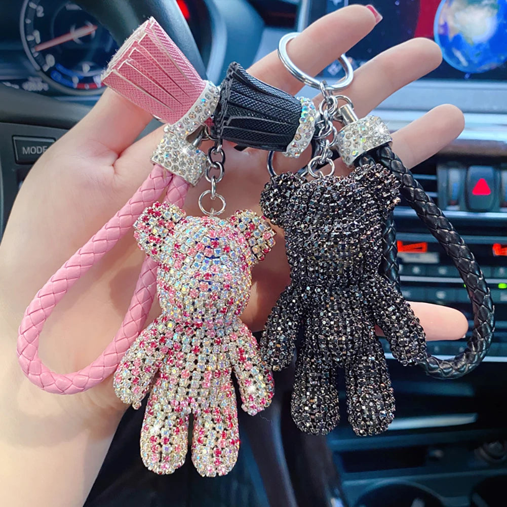 Cartoon Diamond Crystal Bow  Bear Car Pendant Mirror Hanging Ornaments Bling Car Interior Decoration Women Accessories