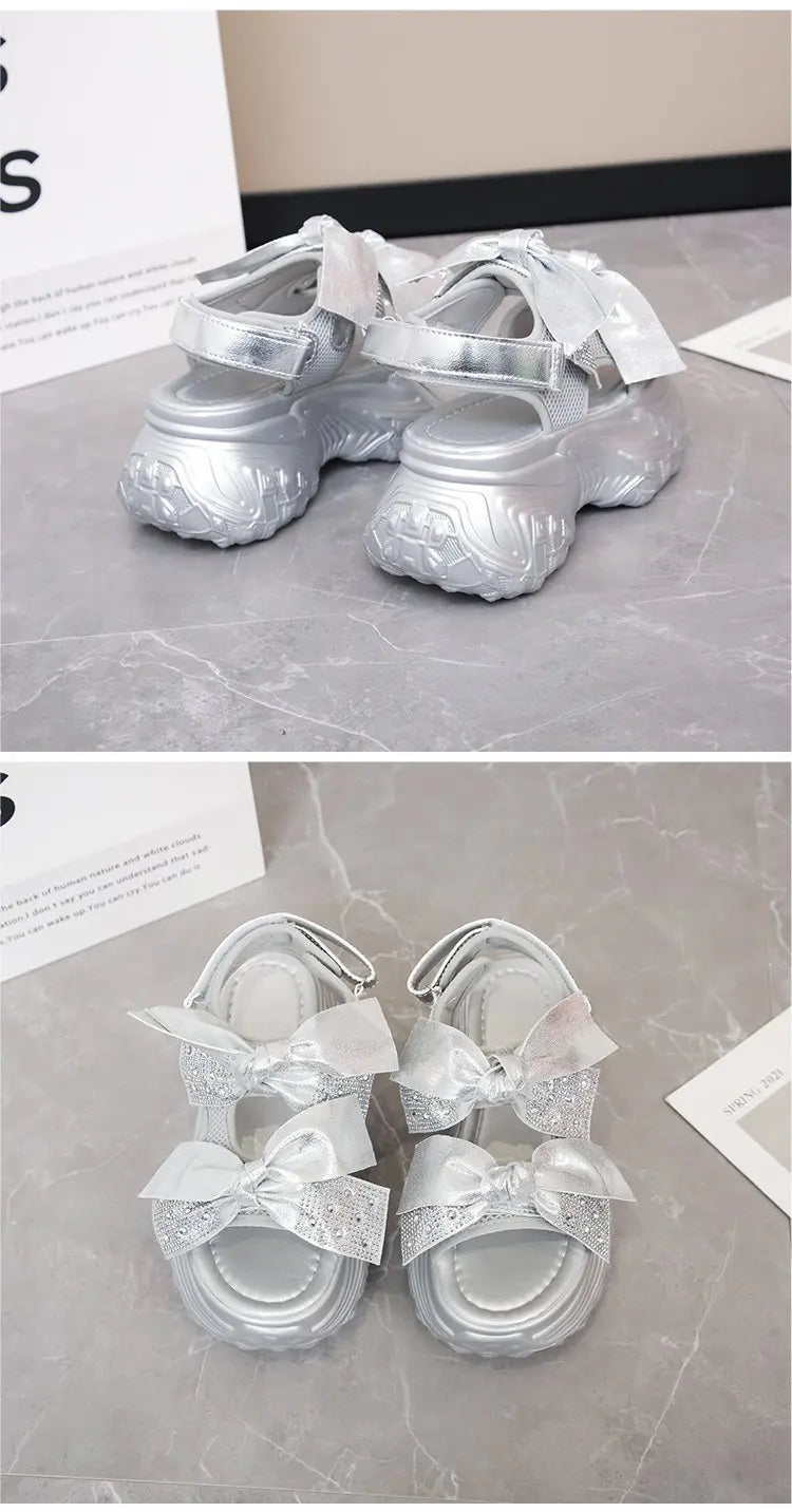 2025 New Summer High Platform Women Sandals Buckle Wedges Bling Shoes Fashion Outside Chunky Sandals Beach Casual Slides Woman