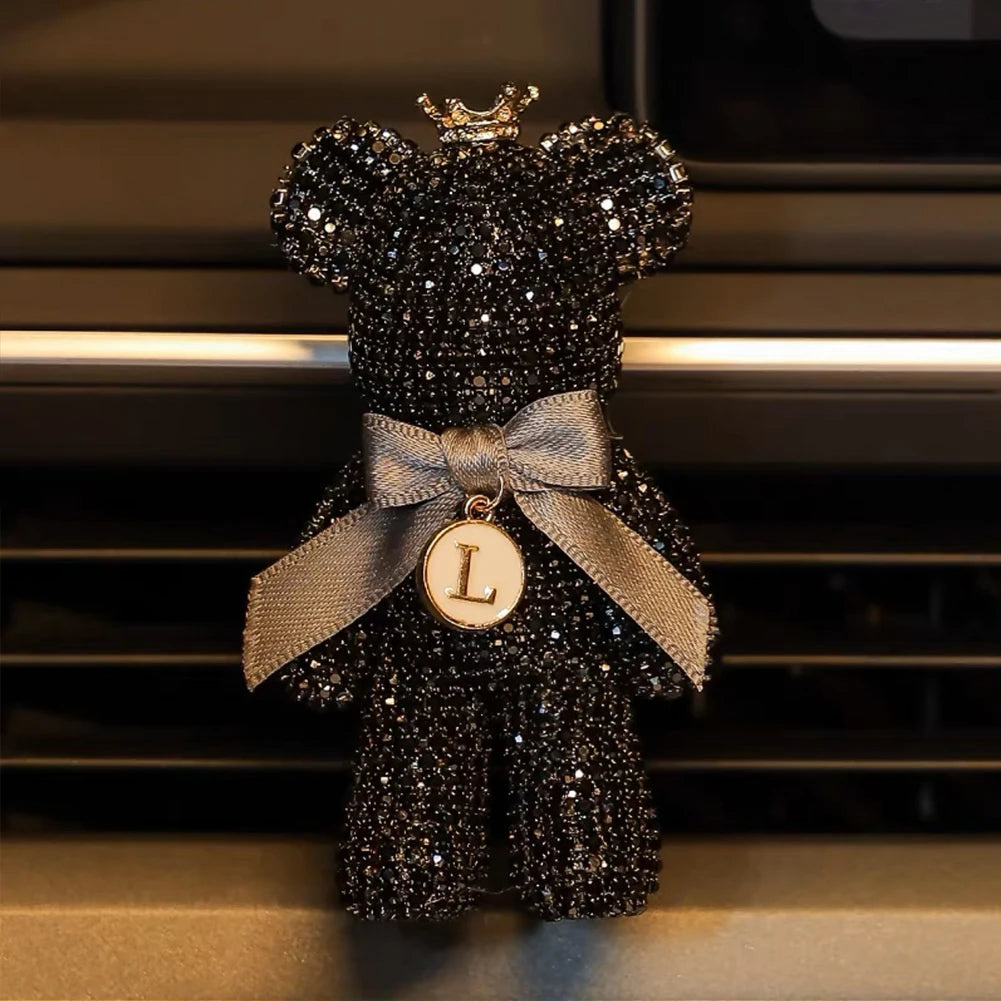 Cartoon Diamond Crystal Bow  Bear Car Pendant Mirror Hanging Ornaments Bling Car Interior Decoration Women Accessories