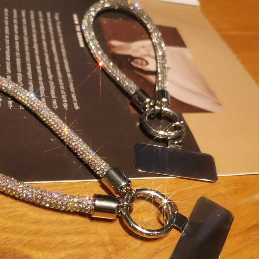 Trendy Glitter Rhinestone Phone Lanyard Bright Bling Bling Diamond Crystal Keychain Phone Wrist Straps Phone Accessories