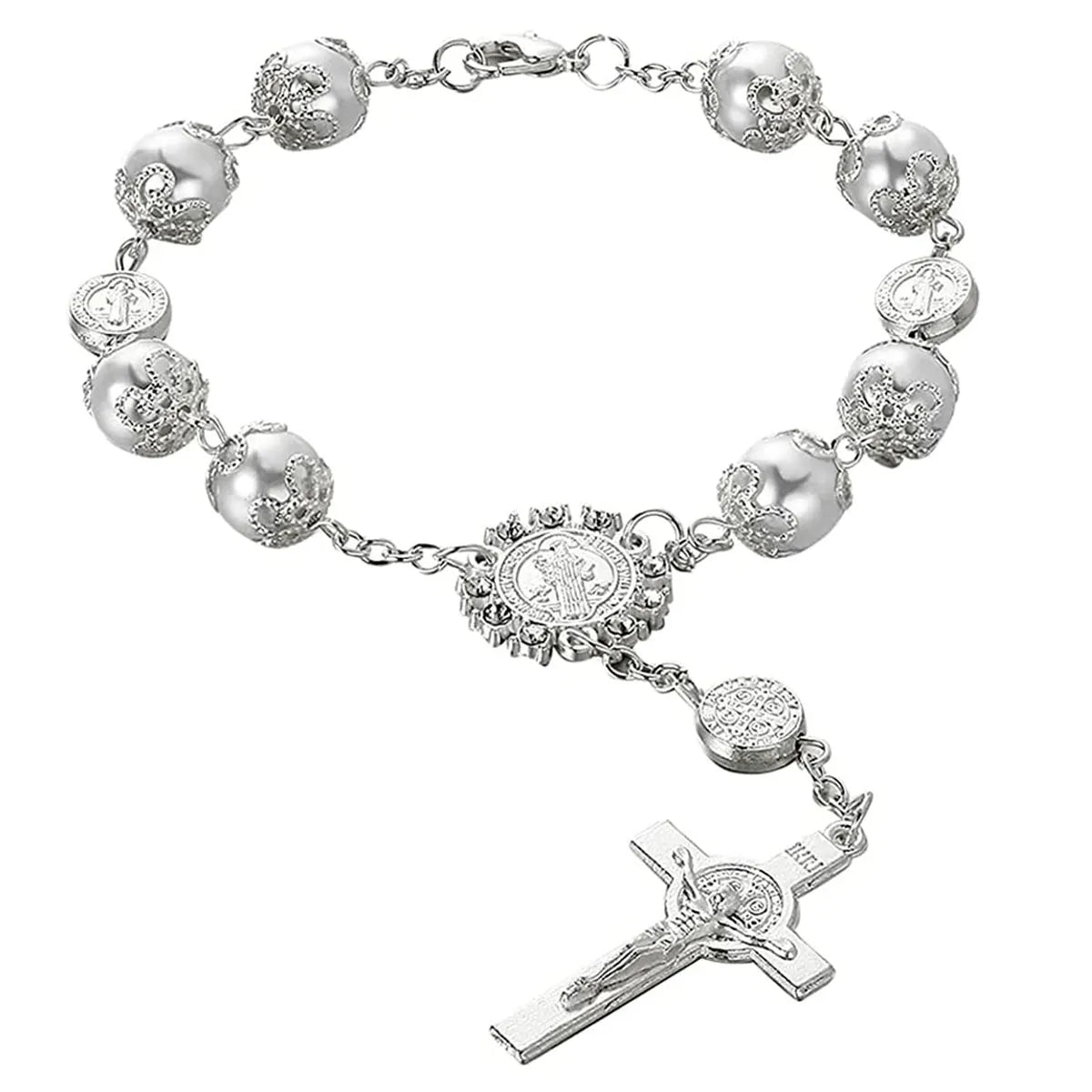 Retro Imitation Pearl Cross Car Decoration Accessories Hanging Bling Car Rear Hanging Auto Interior View Mirror Hanging Ornament