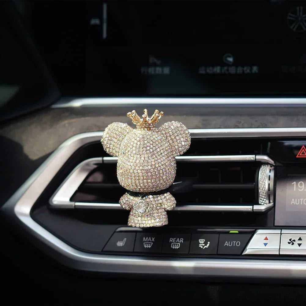 Rhinestone Crystal Bow Bear Car Pendant Mirror Hanging Ornaments Diamond Bling Car Interior Decoration Women Accessories