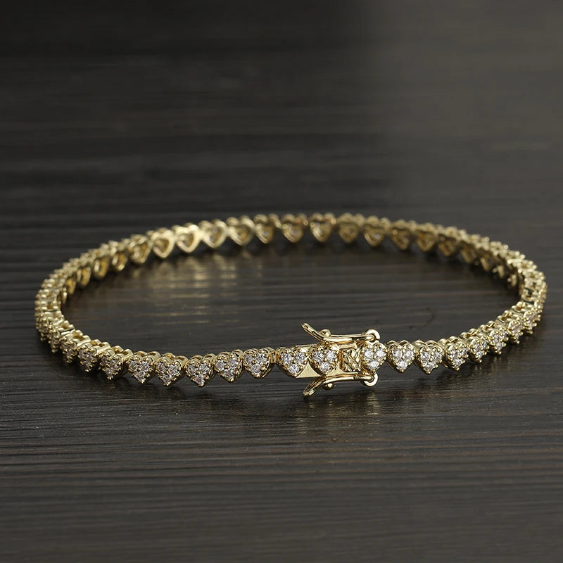 Bling Bling 4MM Heart Shape Bracelets Brass Tennis Chain Bracelet  BB235