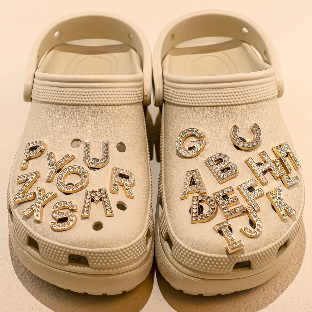 1pcs Letters Luxury Shoe Charms Alphabet Shoe Decorations Pins for Sandals Women Girls Gifts Bling Accessories