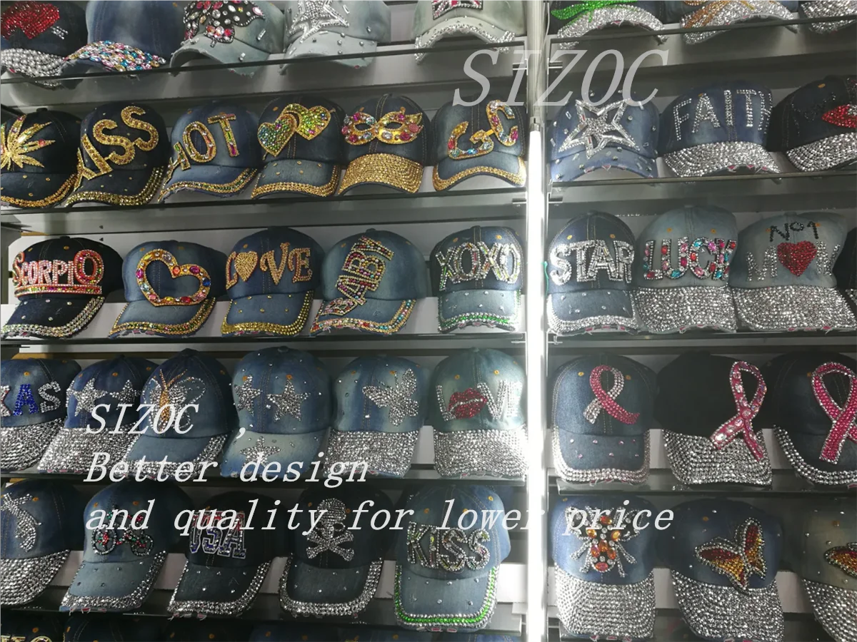 Women  Autumn  Crown Cotton Denim Baseball Caps Girls  Diamond Bling Bling Snapback Hat