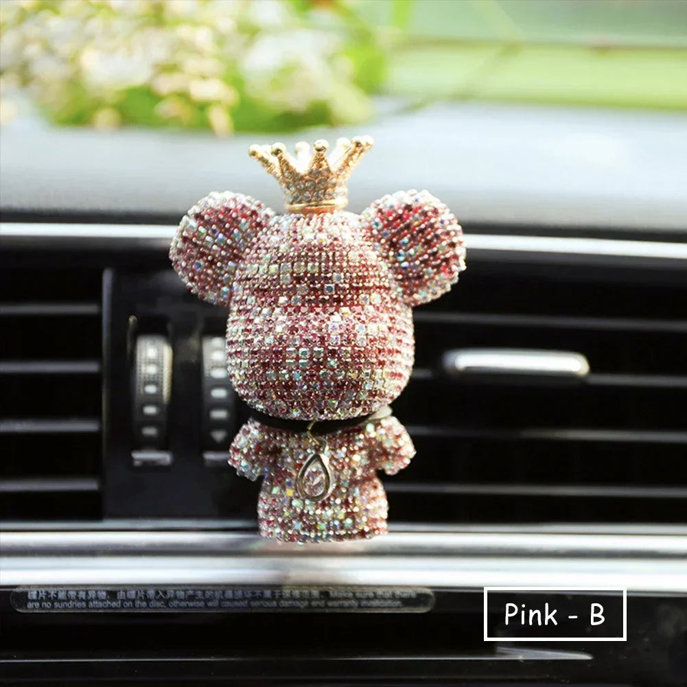 Rhinestone Crystal Bow Bear Car Pendant Mirror Hanging Ornaments Diamond Bling Car Interior Decoration Women Accessories