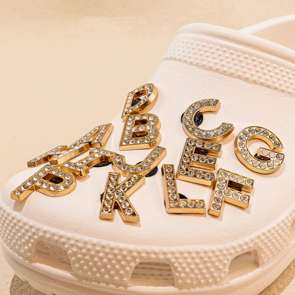 1pcs Letters Luxury Shoe Charms Alphabet Shoe Decorations Pins for Sandals Women Girls Gifts Bling Accessories