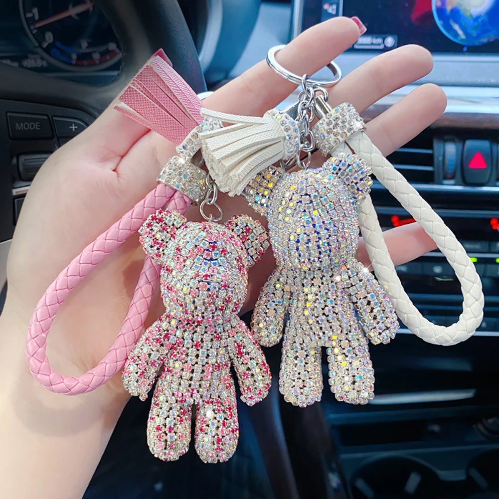 Cartoon Diamond Crystal Bow  Bear Car Pendant Mirror Hanging Ornaments Bling Car Interior Decoration Women Accessories