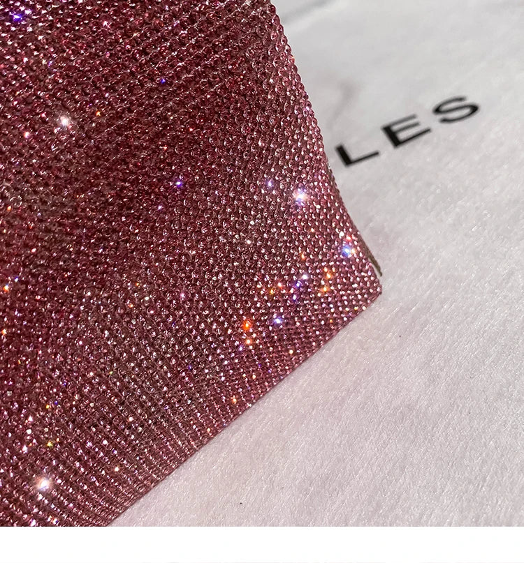 Luxury String Bucket Bag Crystal Shiny Rhinestones Diamond Evening Bag Women's Handbag Wedding Party Clutch Purse Crossbody Bag