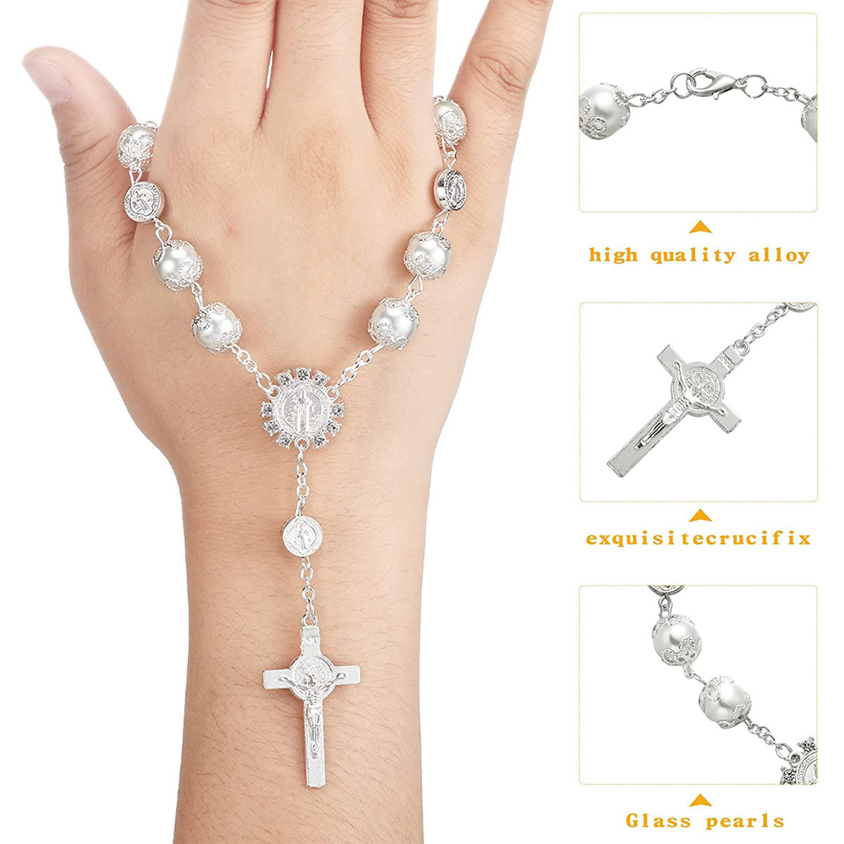 Retro Imitation Pearl Cross Car Decoration Accessories Hanging Bling Car Rear Hanging Auto Interior View Mirror Hanging Ornament