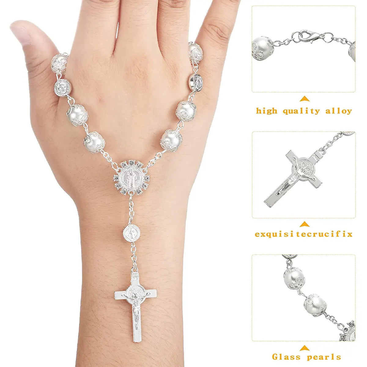 Retro Imitation Pearl Cross Car Decoration Accessories Hanging Bling Car Rear Hanging Auto Interior View Mirror Hanging Ornament
