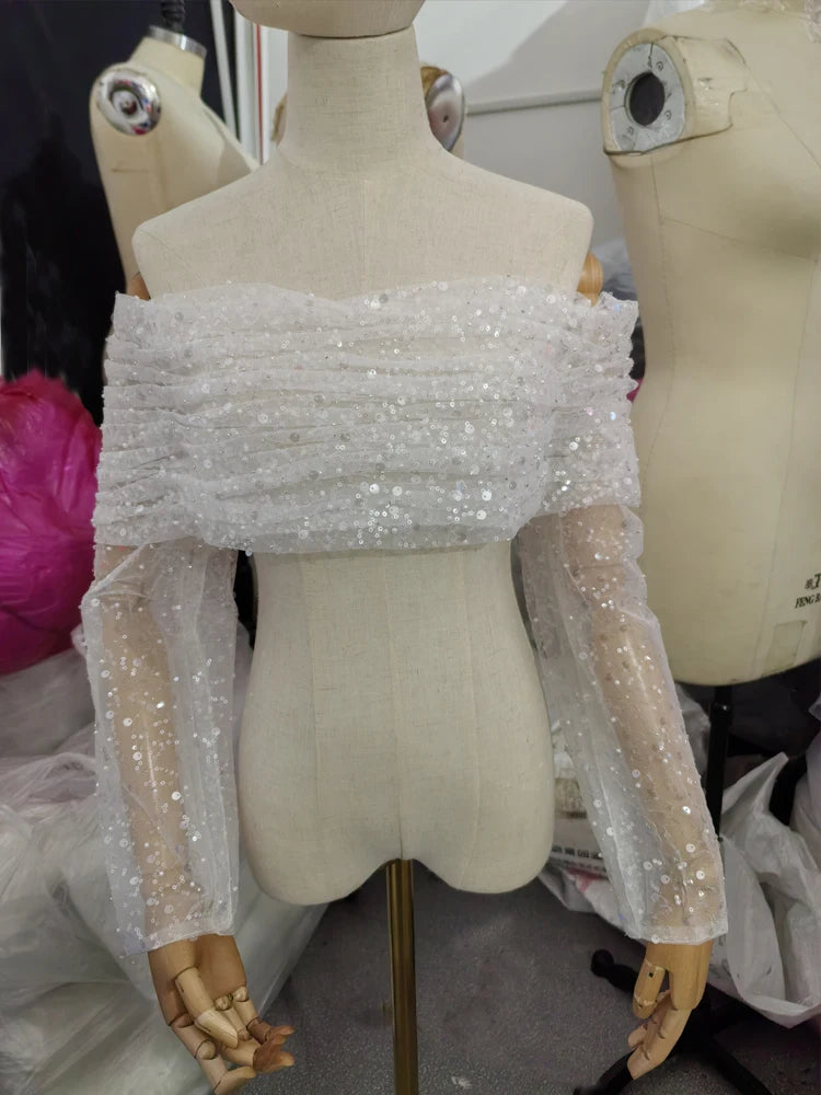 Sequined Wedding Jacket Bolero Bling Bling Long Sleeve Bridal Top Accessories Wrap Shawl Customized