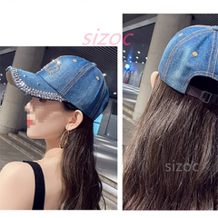 Women  Autumn  Crown Cotton Denim Baseball Caps Girls  Diamond Bling Bling Snapback Hat