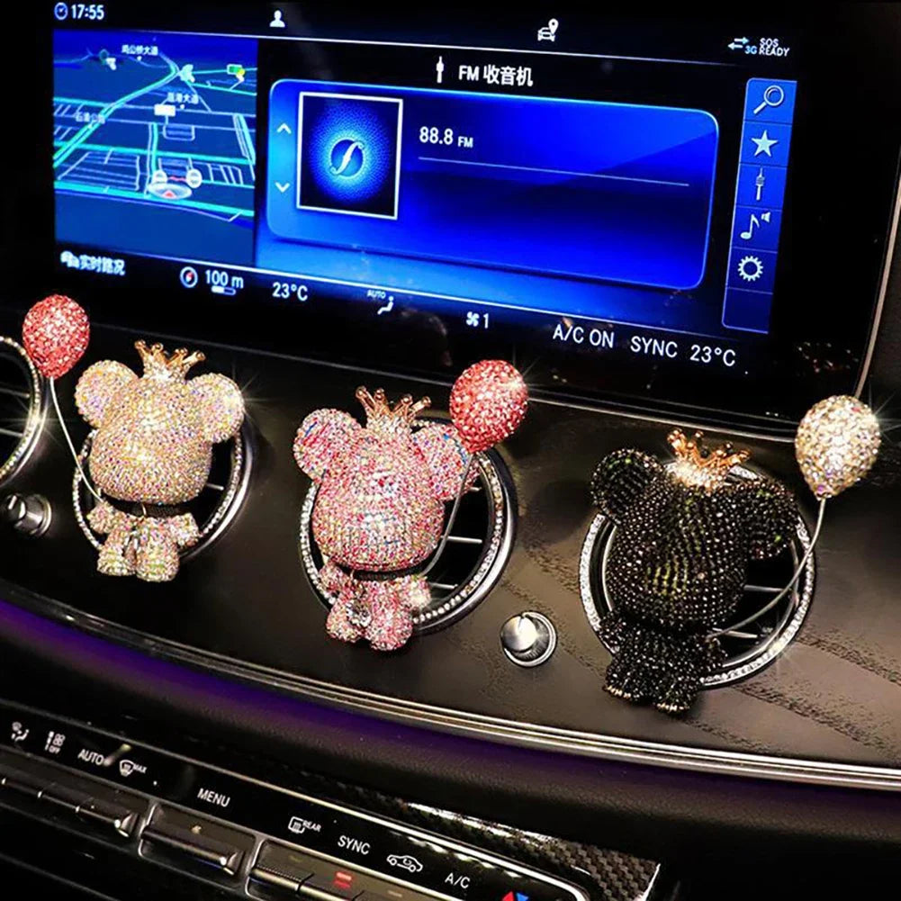 Cartoon Diamond Crystal Bow  Bear Car Pendant Mirror Hanging Ornaments Bling Car Interior Decoration Women Accessories