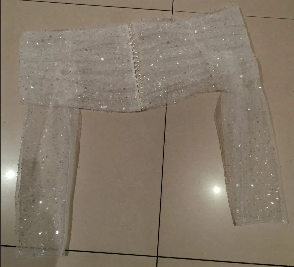 Sequined Wedding Jacket Bolero Bling Bling Long Sleeve Bridal Top Accessories Wrap Shawl Customized