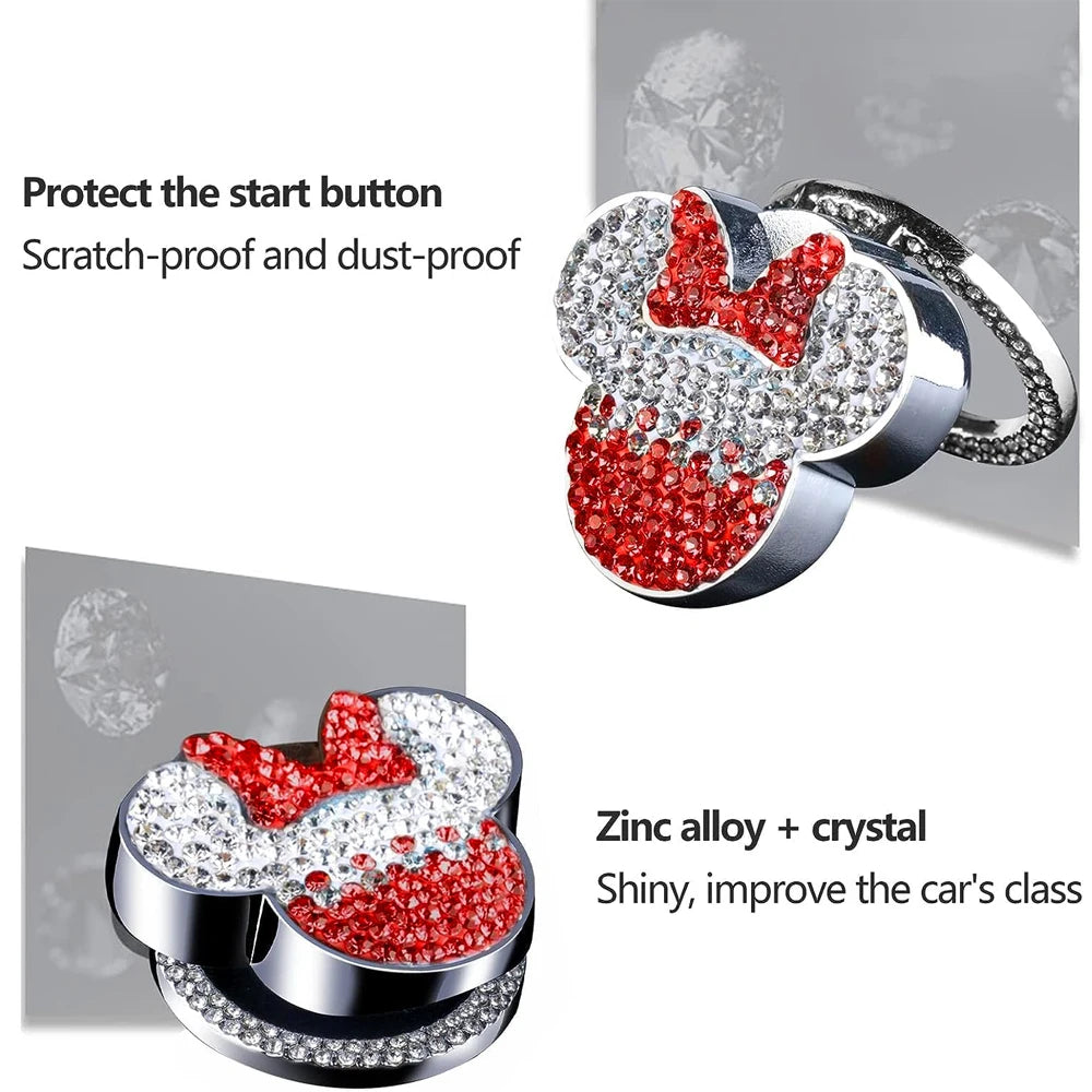 Bling Car Engine Start Stop Button Cover, Universal Handmade Crystal Rhinestone Push Start Button Cover Anti-Scratch Car Engine