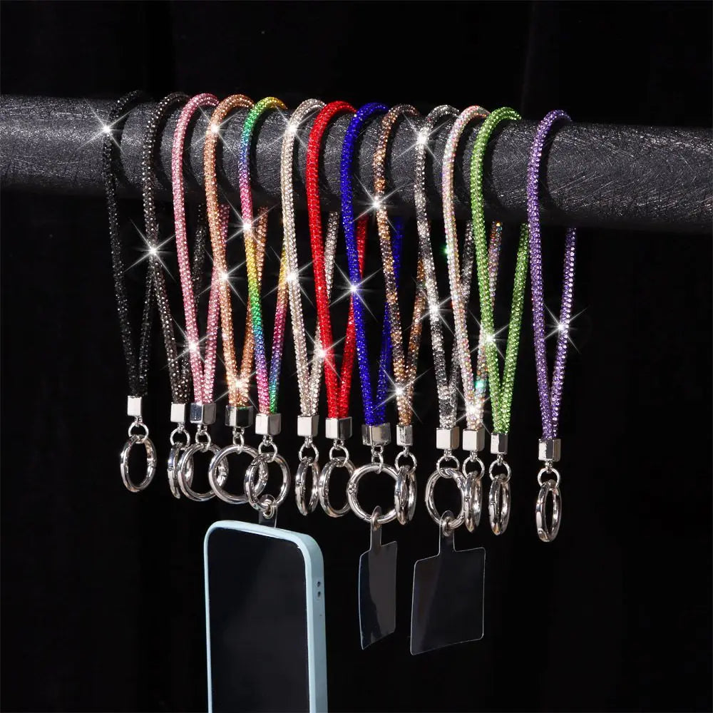 Glitter Keychain Bling Bling Rhinestone Phone Lanyard Wrist Straps Hanging Cord Crystal Anti-lost Rope