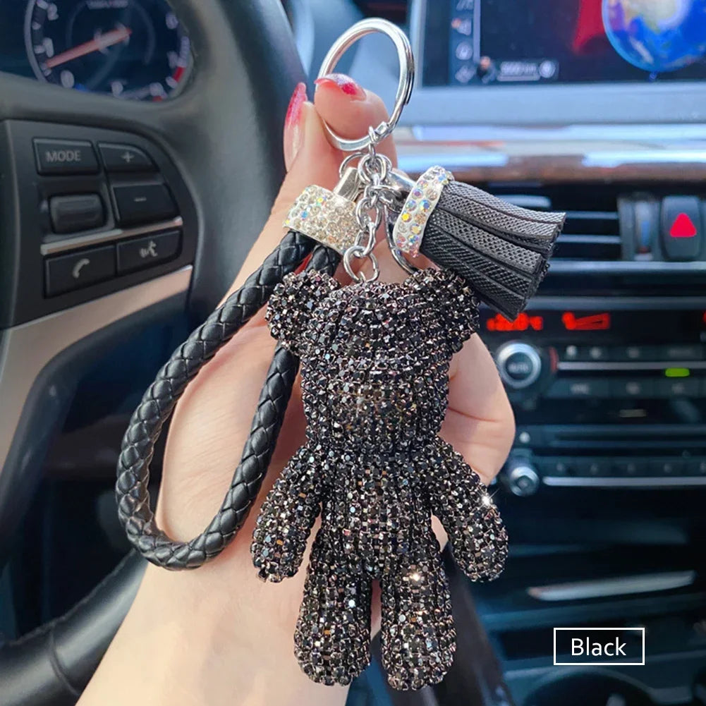 Cartoon Diamond Crystal Bow  Bear Car Pendant Mirror Hanging Ornaments Bling Car Interior Decoration Women Accessories
