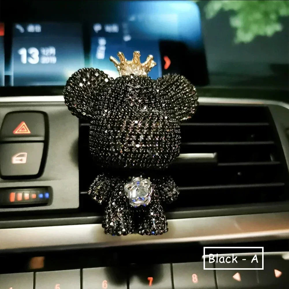 Rhinestone Crystal Bow Bear Car Pendant Mirror Hanging Ornaments Diamond Bling Car Interior Decoration Women Accessories