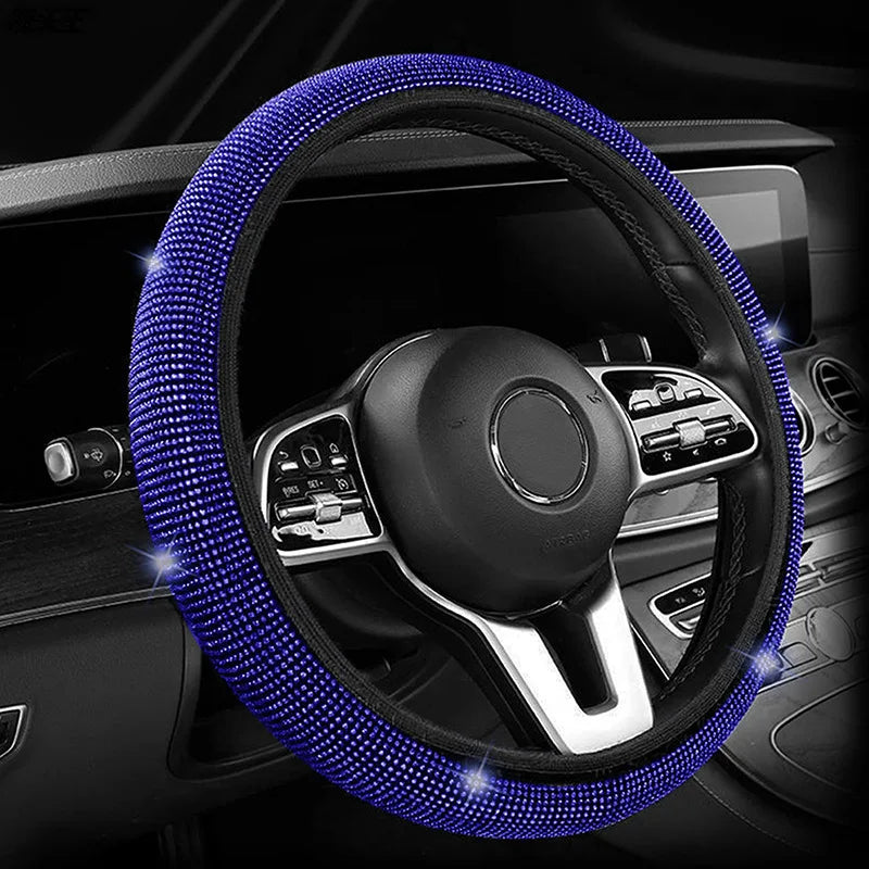 Bling Bling Diamond Rhinestones Crystal Car Steering Wheel Cover PU Leather Auto Accessories Case Car Styling